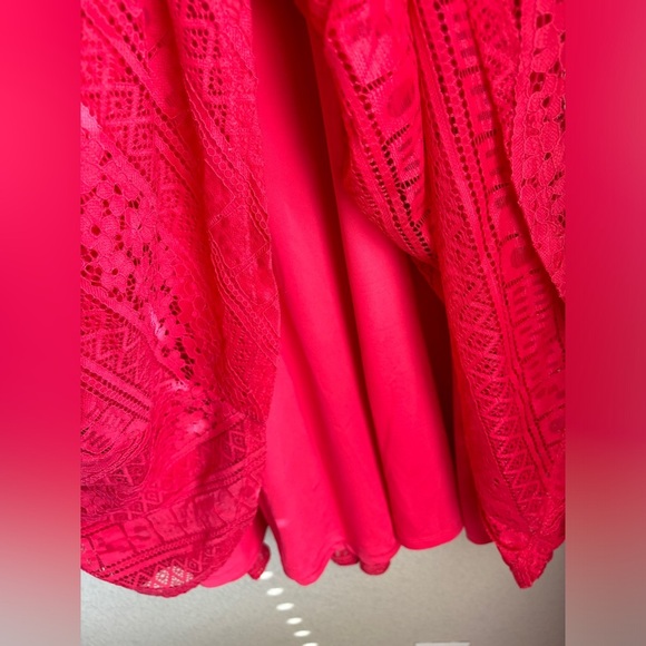 Signature by Sangria Coral Red Lace Overlay Short Sleeve Fit & Flare Dress 20W - Picture 10 of 12